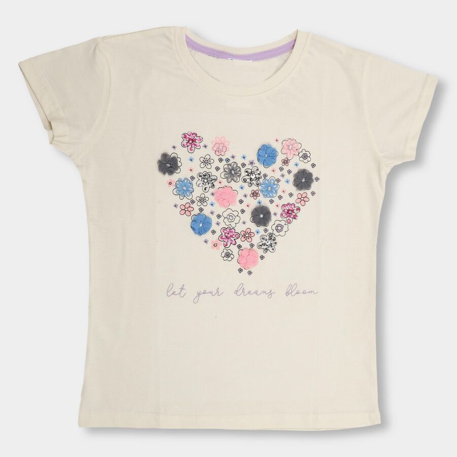 Girls' 100% Cotton T-Shirt , ऑफ व्हाइट, large image number null