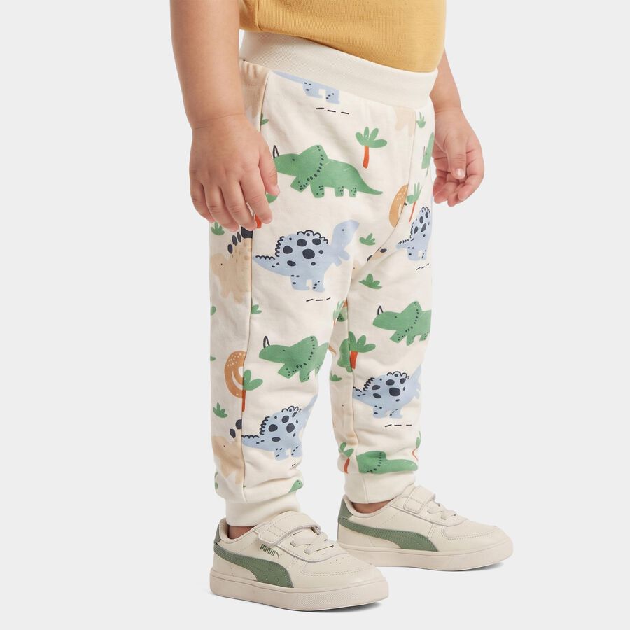 Infants Beige Jogger Fit Dinosaur Printed Cotton Pyjama, गहरा पीला, large