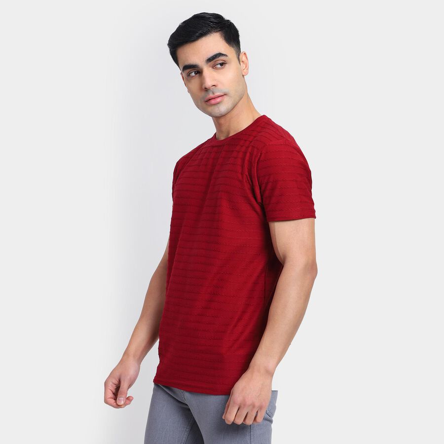 Men's Round Neck Half Sleeves T-Shirt , Maroon, large image number null