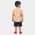 Infants' Peach 100% Cotton Collar Neck Printed Baba Suit, Peach, small