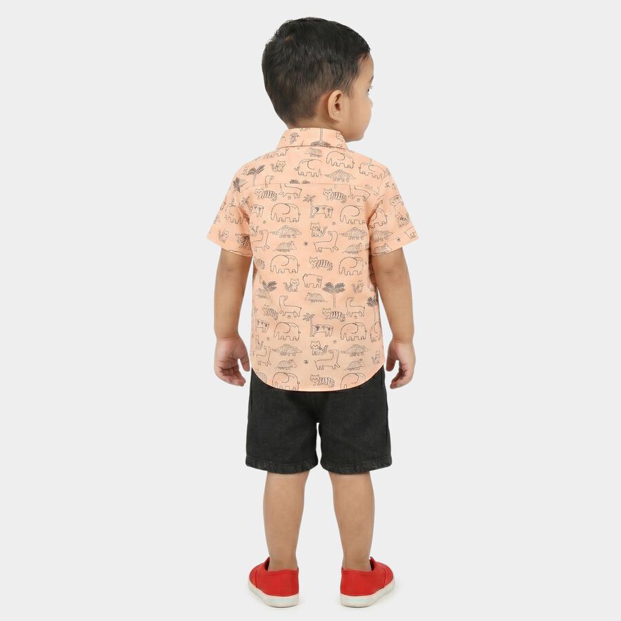 Infants' Peach 100% Cotton Collar Neck Printed Baba Suit, Peach, large