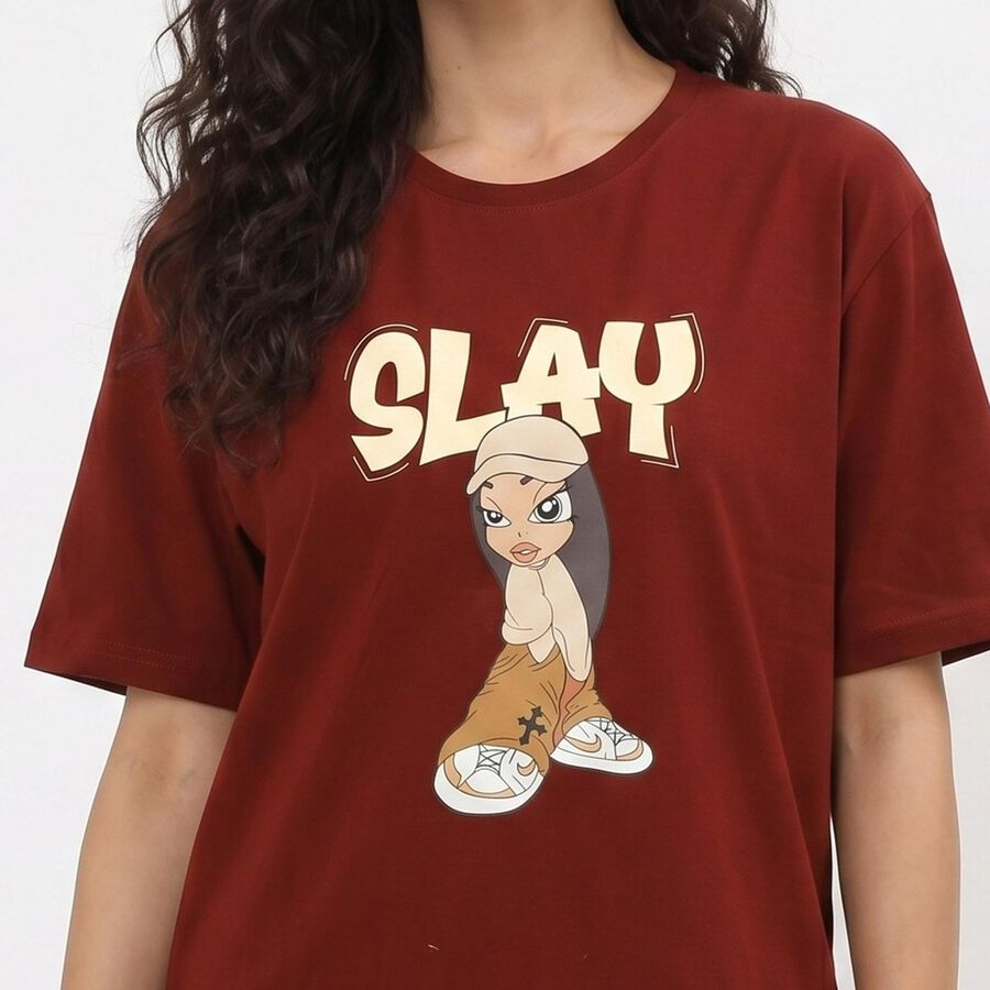 Women's Rust Cotton Round Neck Regular T-Shirt, रस्ट, large