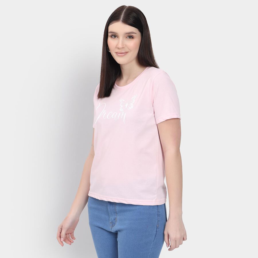 Ladies' Round Neck T-Shirt, Pink, large
