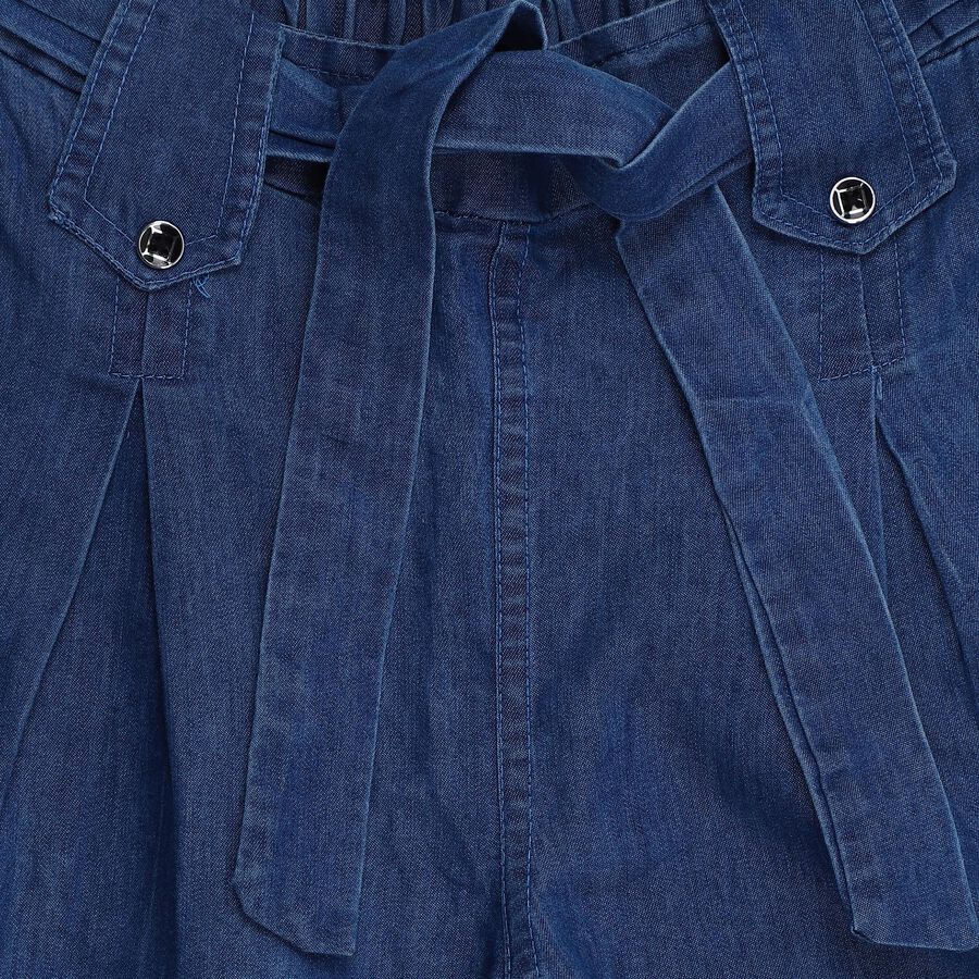 Girls' Deep Indigo Blue Paperbag Fit Tie-Waist Jeans, मध्यम नीला, large image number null