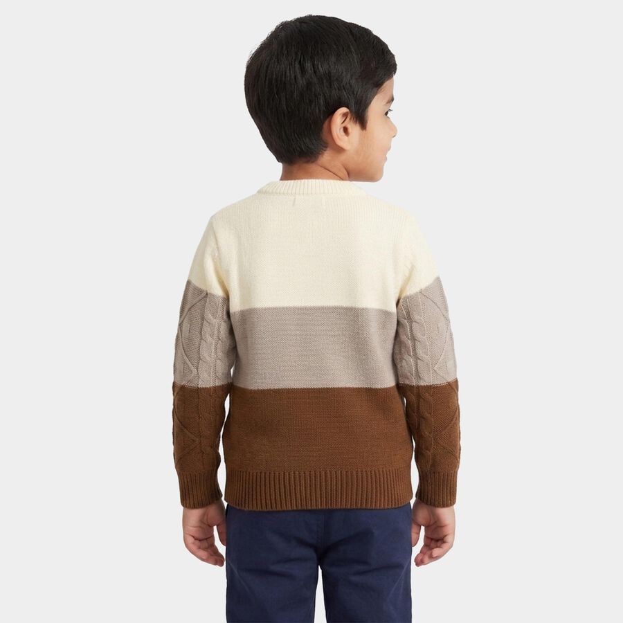 Boys Brown Crew Neck Colorblock Pullover, Brown, large