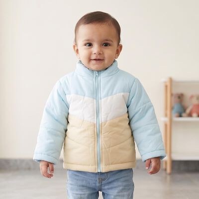 Infants Light Blue Stand Collar Puffer Jacket