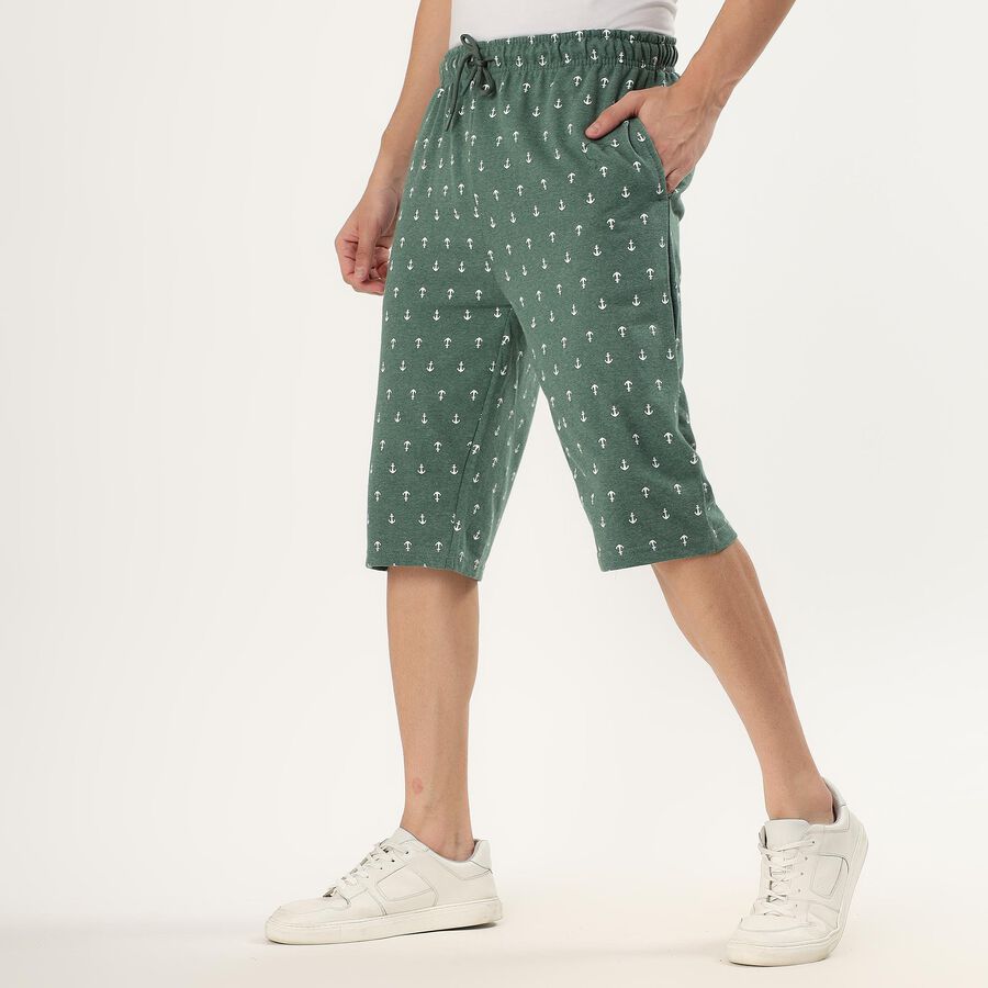 Men's Deep Forest Green Regular Fit Anchor Print Jamaican Shorts, Light Green, large image number null