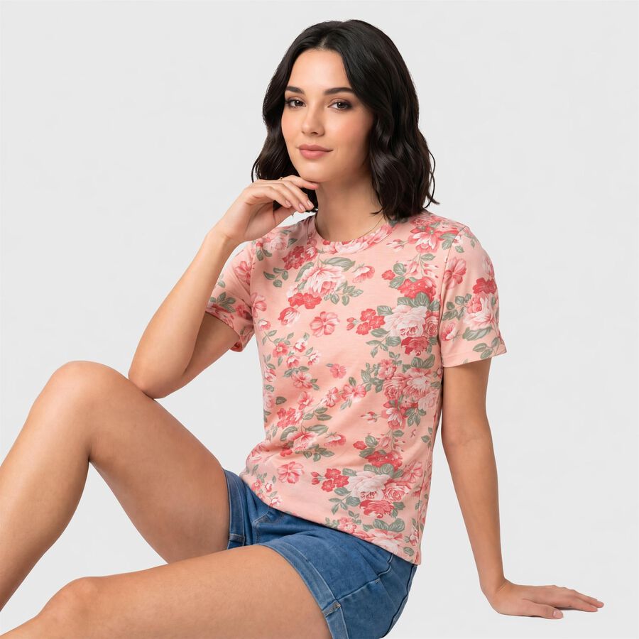 Women's Light Pink Round Neck Regular T-Shirt, Light Pink, large