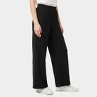 Ladies Black Relaxed Fit Textured Wide Leg Harem Pants, Black, small