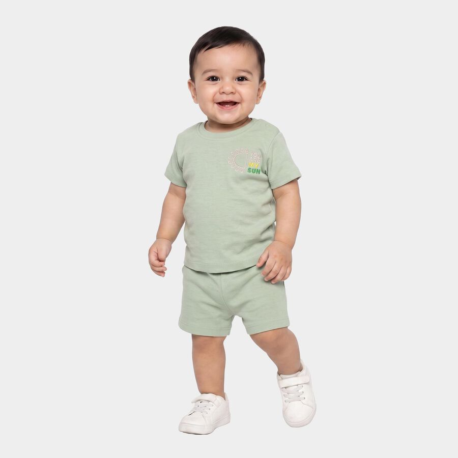 Infants' Mint Green 100% Cotton Crew Neck Graphic Print Baba Suit, हल्का हरा, large