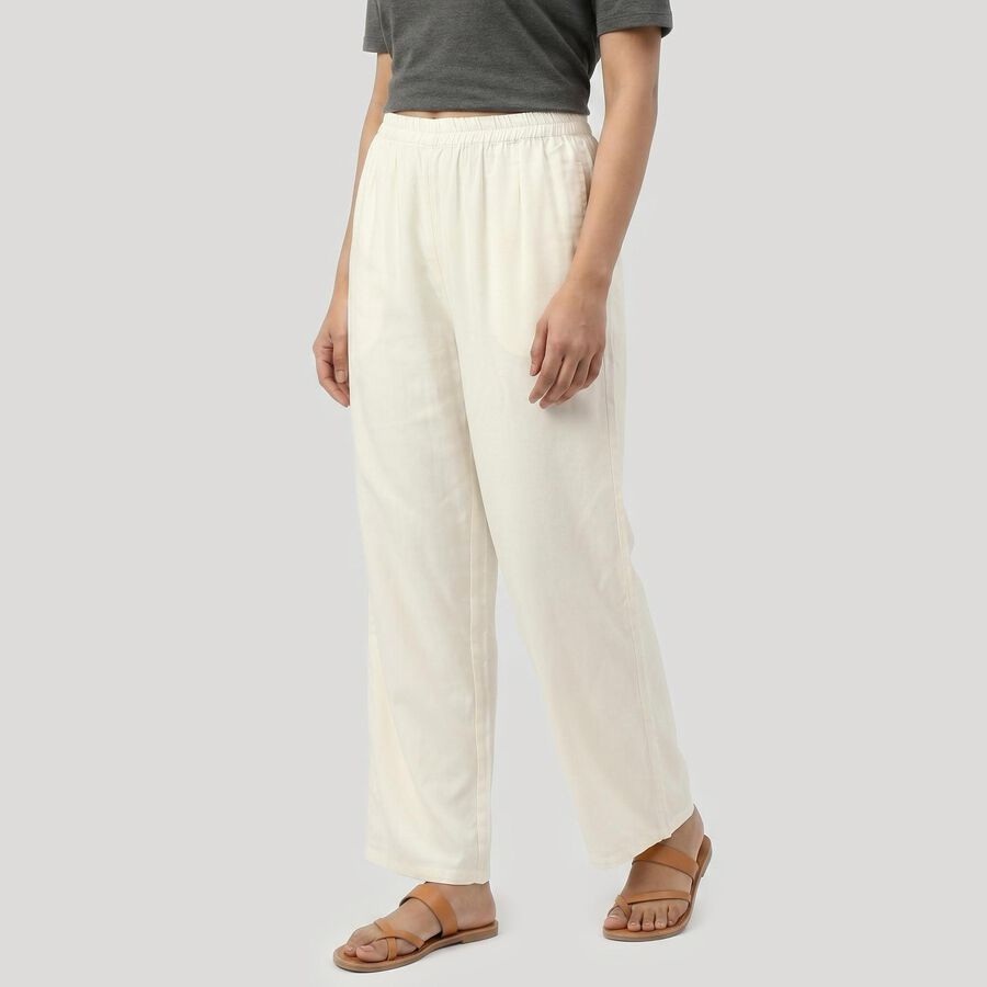Women's Off White Regular Fit Solid Palazzos, Off White, large
