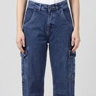 Women's Blue Relaxed Fit Cargo Jeans, Mid Blue, small