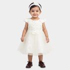 Infants' White Fit and Flare Floral Applique Party Wear Frock, सफ़ेद, small