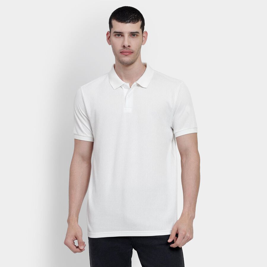 Men's White Polo Neck Textured T-Shirt, Off White, large image number null