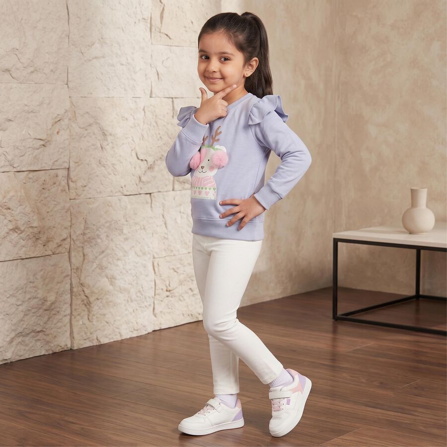 Girls' Light Blue Round Neck Pullover Sweatshirt, Light Blue, large