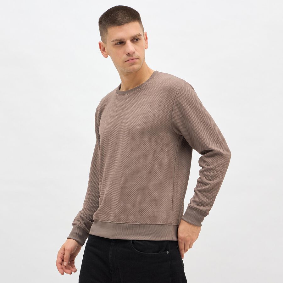 Men's Muted Brown Crew Neck Casual Sweatshirt, Brown, large image number null