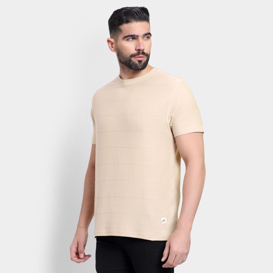 Men's 100% Cotton Round Neck Half Sleeves T-Shirt , Beige, large image number null