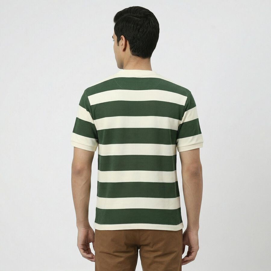 Men's Dark Green Round Neck Casual T-Shirt, Dark Green, large