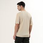 Men's Light Oatmeal Beige Round Neck Minimalist T-Shirt, Beige, small