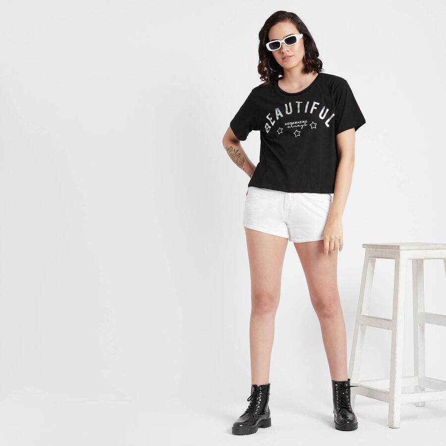 Cotton Solid Shorts, White, large image number null