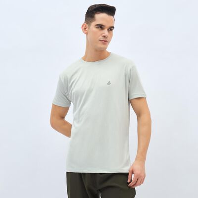 Men's Light Grey Round Neck Athleisure T-Shirt