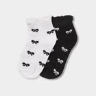Girls' Black and White Regular Fit Bow Pattern Pack of 2 Socks, Black, small image number null