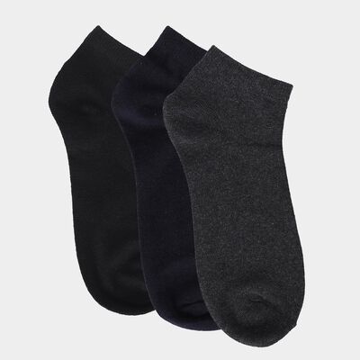 Men's Jet Black and Charcoal Gray Ankle Length Cotton Blend Socks Pack of 3