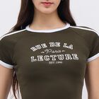 Women's Olive Green Cotton Round Neck Casual T-Shirt, ओलिव, small