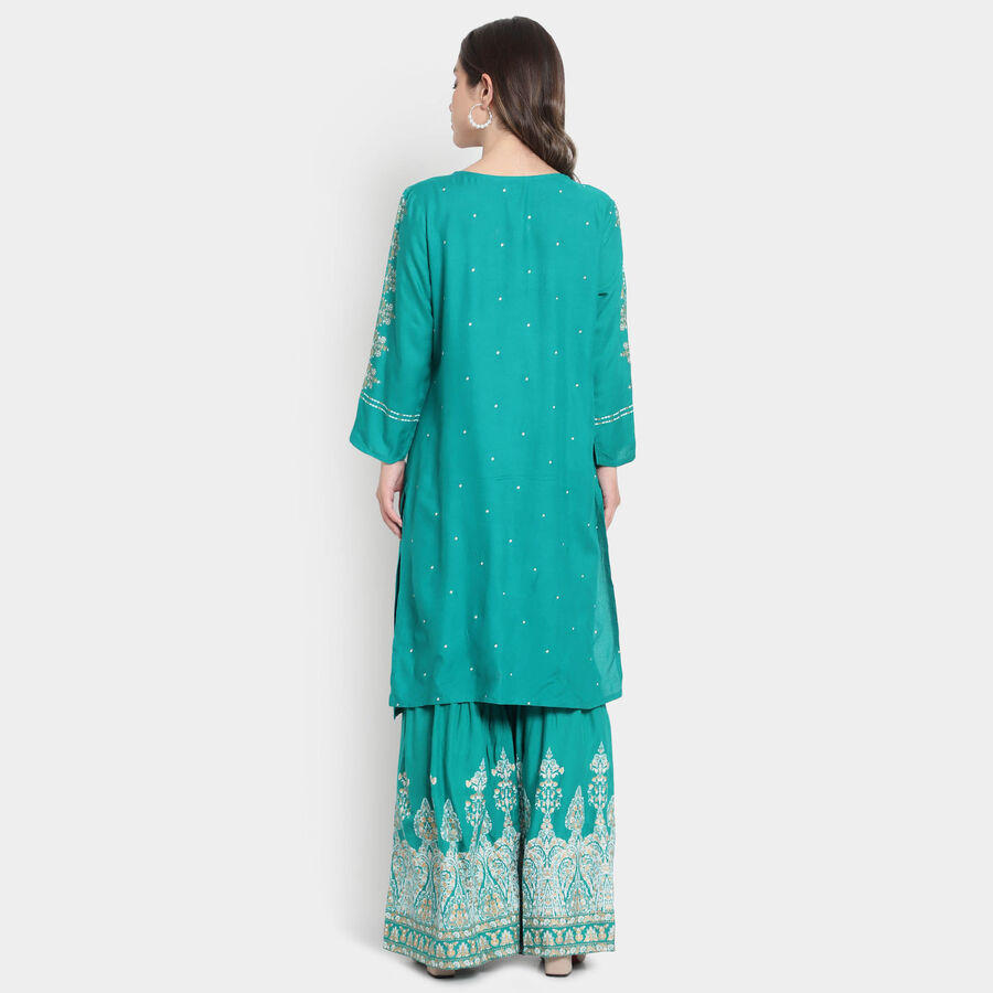 Embroidered 3/4th Sleeves Kurta, Dark Green, large image number null