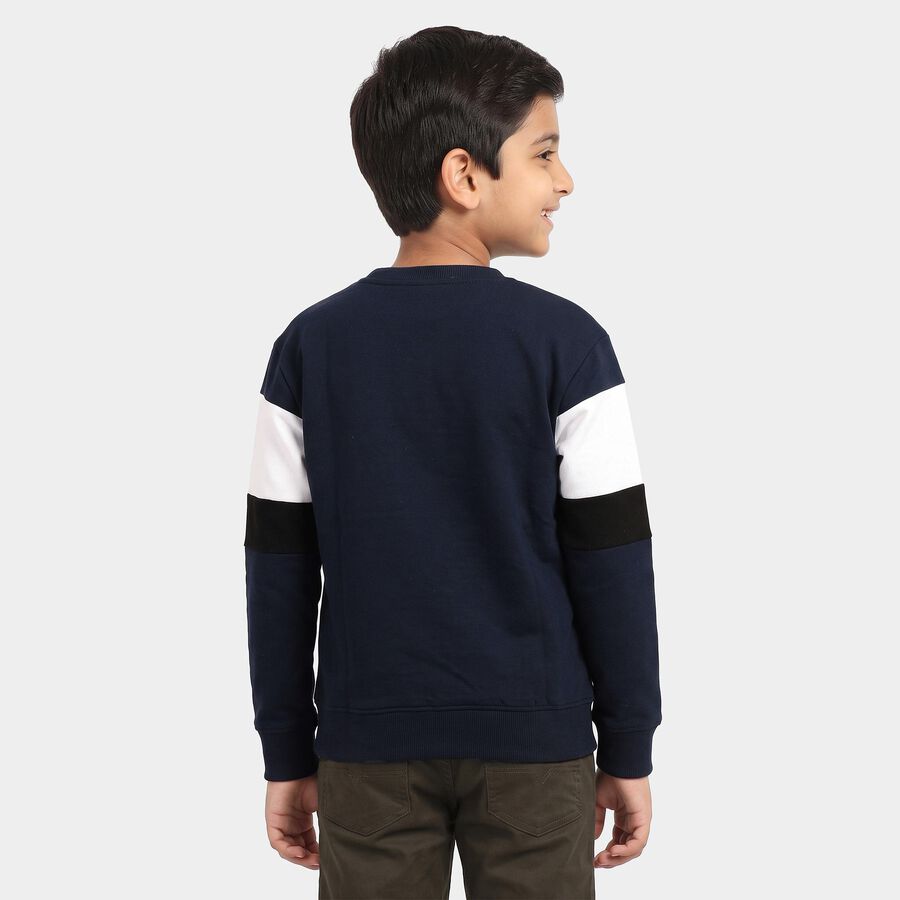 Boys' Navy Blue Crew Neck Pullover Sweatshirt, Navy Blue, large