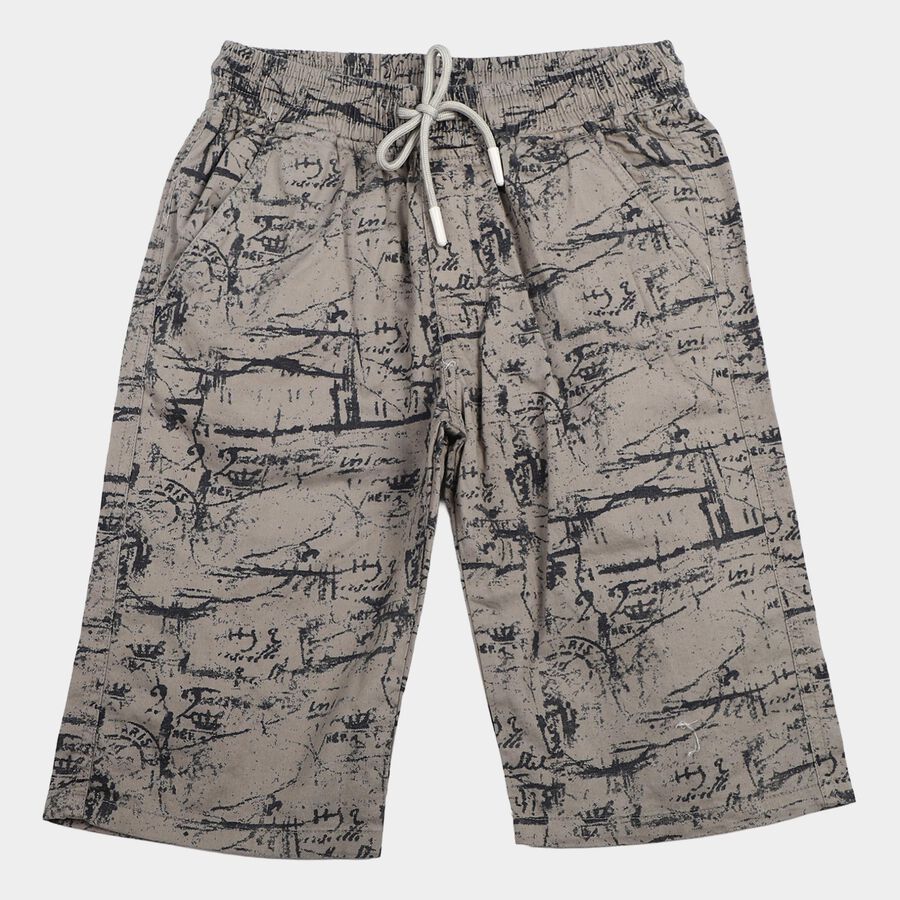 Boys' Grey Relaxed Fit Printed Cotton Jamaican Shorts, Light Grey, large