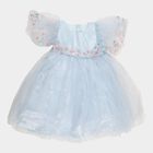 Girls' Light Sky Blue Floral Embroidered Puff Sleeve Party Frock, Light Blue, small image number null