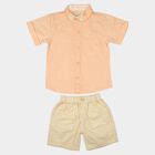 Infants' Peach 100% Cotton Collar Neck Textured Baba Suit, Peach, small