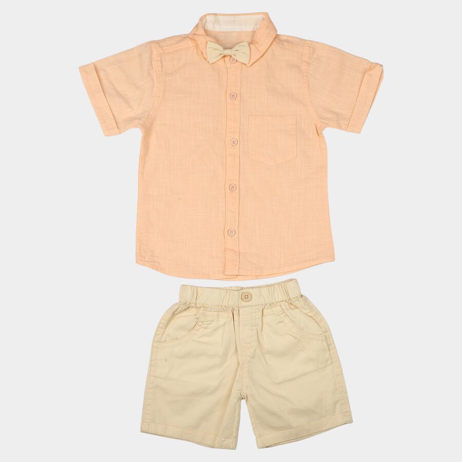 Infants' Peach 100% Cotton Collar Neck Textured Baba Suit, Peach, large