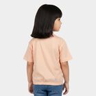 Girls Light Pink Cotton Round Neck Regular T-Shirt, Light Pink, small