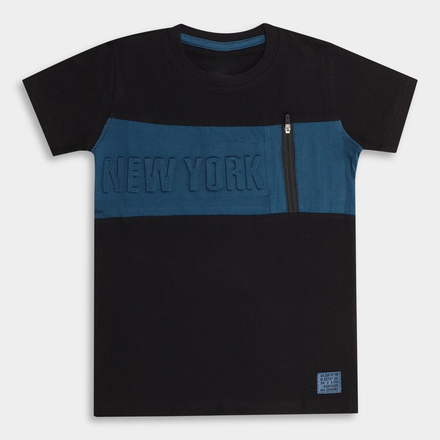 Boys' 100% Cotton Half Sleeves T-Shirt , Black, large image number null