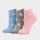 Women's Assorted Regular Fit Printed Pack of 3 Socks, चुनिंदा, small