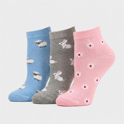 Women's Assorted Regular Fit Printed Pack of 3 Socks