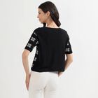 Women's Black Round Neck Casual Printed Top, Black, small