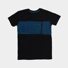 Boys' Black Cotton Round Neck Graphic T-Shirt, काला, small