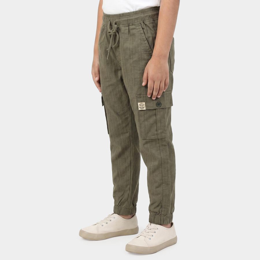 Boys' Olive Green Regular Fit Cargo Trousers, Olive, large