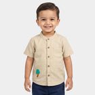 Infants Beige Mandarin Collar Regular Fit Shirt, Beige, small
