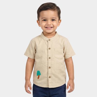 Infants Beige Mandarin Collar Regular Fit Shirt