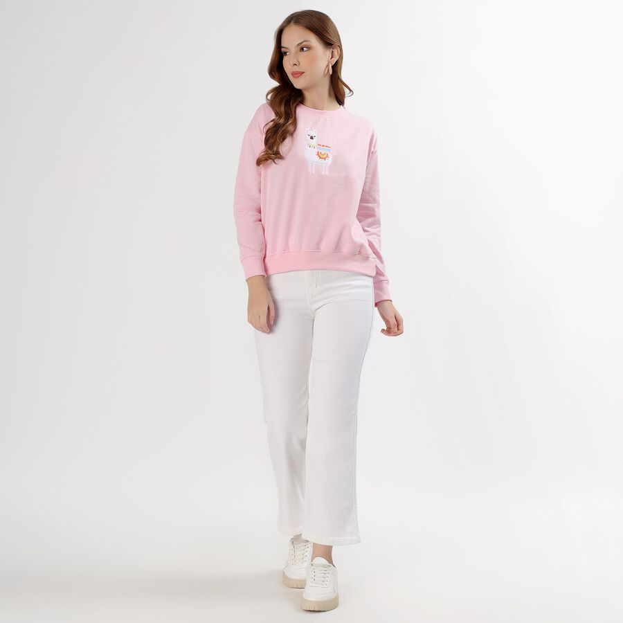 Women's Light Pink Crew Neck Casual Sweatshirt, गुलाबी, large image number null