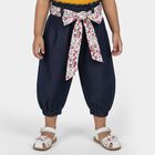 Girls' Navy Blue Cotton Blend Floral Belt Capri, Dark Blue, small