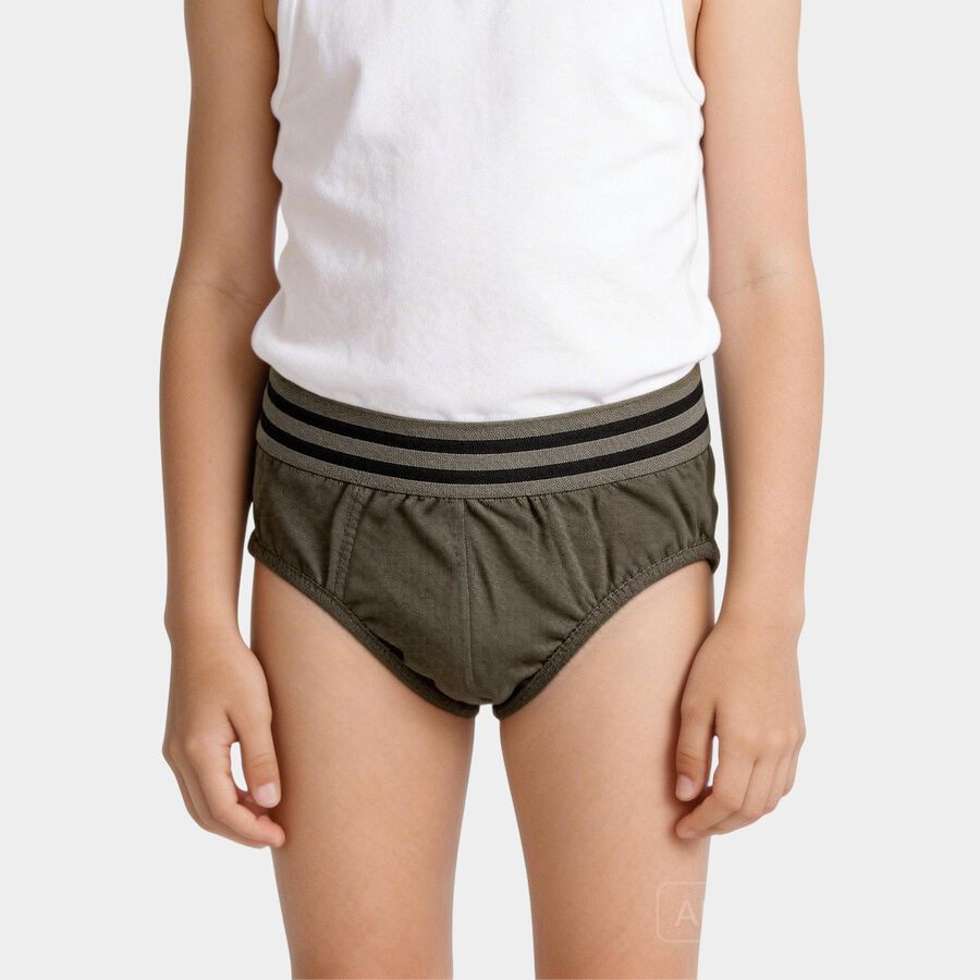Boys' Olive Green Regular Fit Solid Briefs, ओलिव, large
