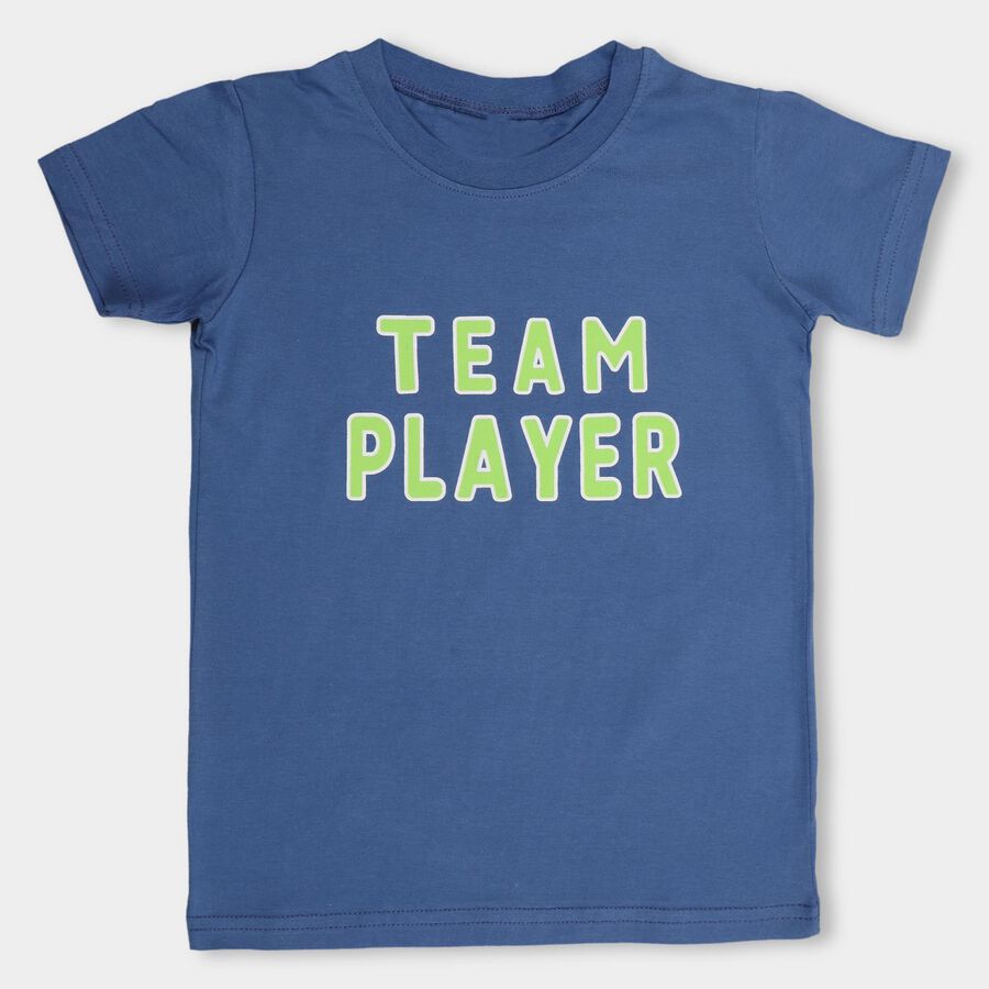 Boys' 100% Cotton Half Sleeves T-Shirt, मध्यम नीला, large image number null