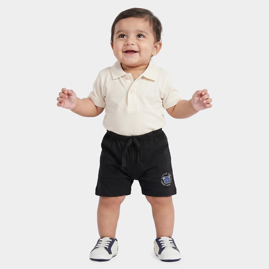 Infants' Black Regular Fit Printed Half Pant, काला, large