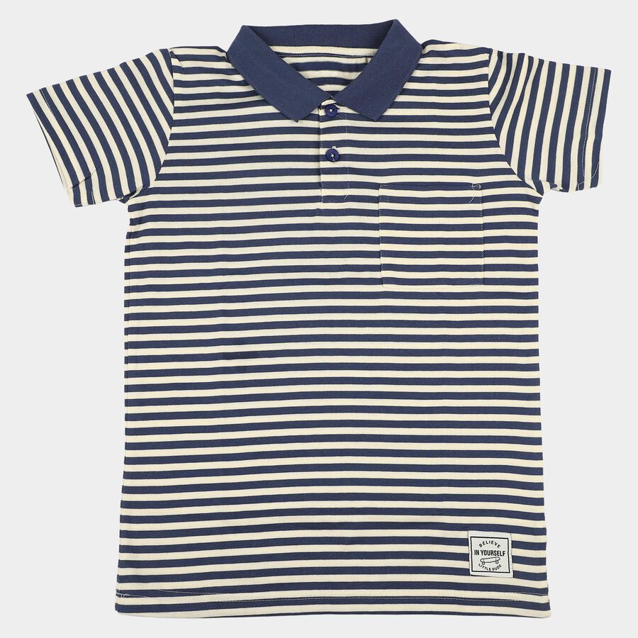 Boys Navy Blue Crew Neck Casual T-Shirt, Navy Blue, large