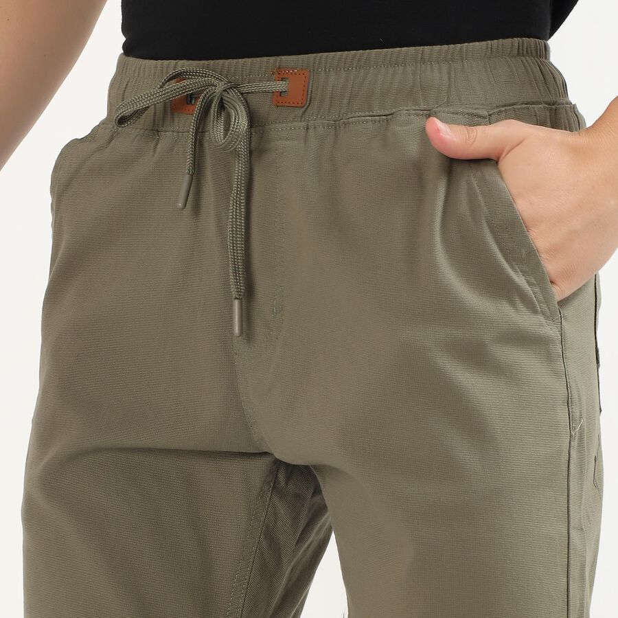 Men's Muted Olive Green Slim Fit Elastic Waist Casual Trousers, Light Green, large